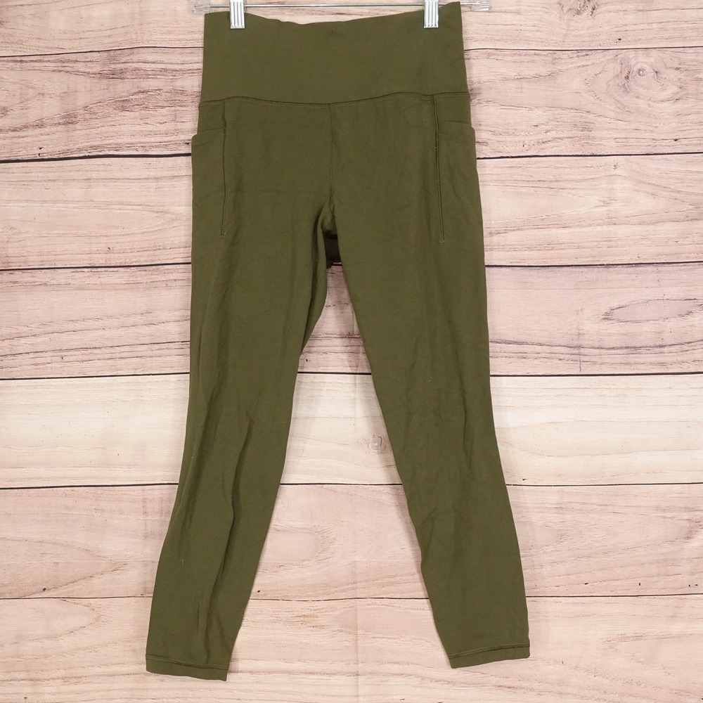 Athleta Leggings Womens S Green Salutation‎ Stash Pocket II Capri High Rise 7/8